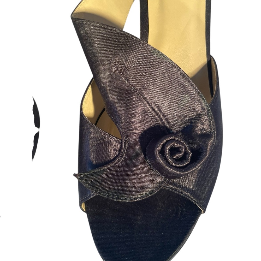 J.Renee Black Satin Rosette Slide Mules Size 13W - Picture 10 of 13